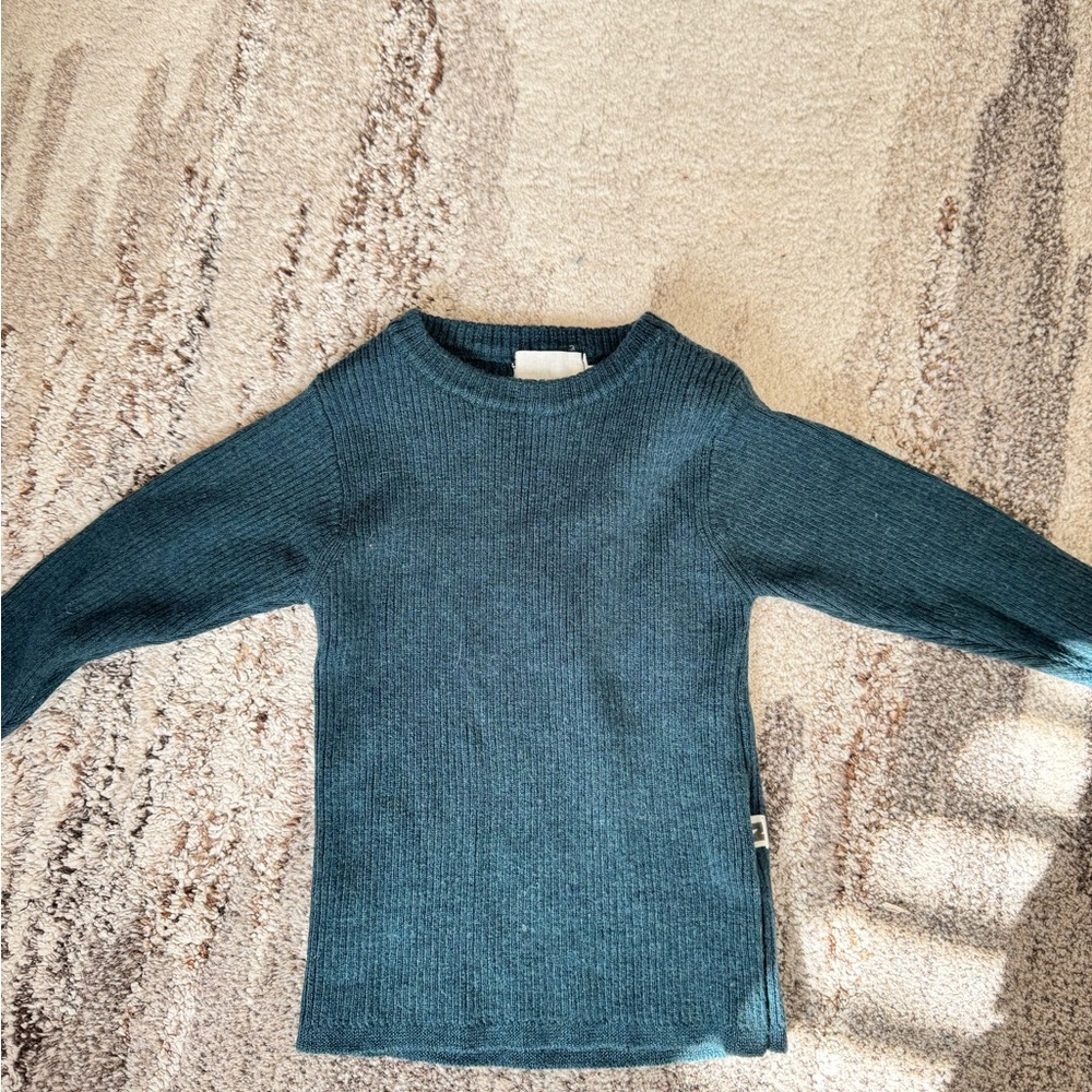 Nui Organics merino wool hopu knit sweater (sort of dark green) Size 2T
